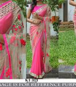 Ragini Sarees Embroidered Pink Net Traditional Party Wear Saree. - KT-3121