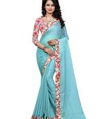 Blue woven jacquard saree with blouse
