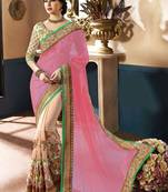 pink and cream embroidery georgette saree with blouse