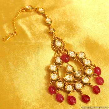 Ruby Kundan Paisley Gold Look Maang Tikka 1
