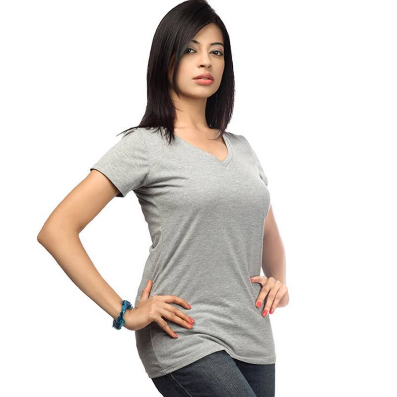 V Neck : Relaxed Fit : Grey