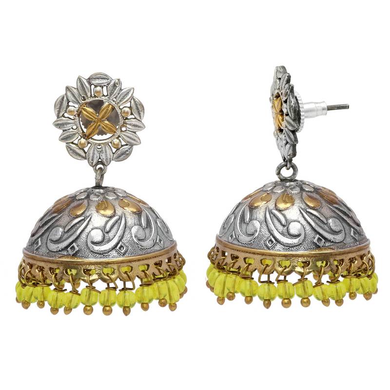 Yellow metallic Crystal jhumkas