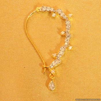 Cz Studded Diamond Look Piercing Nose Ring 1