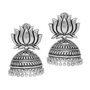 Silver metallic Crystal jhumkas 1