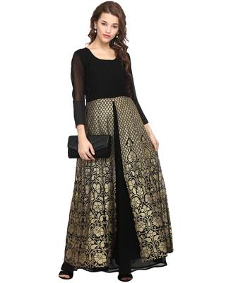 Black printed georgette stitched kurta 1