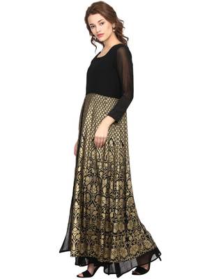 Black printed georgette stitched kurta 2