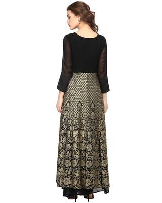 Black printed georgette stitched kurta 3