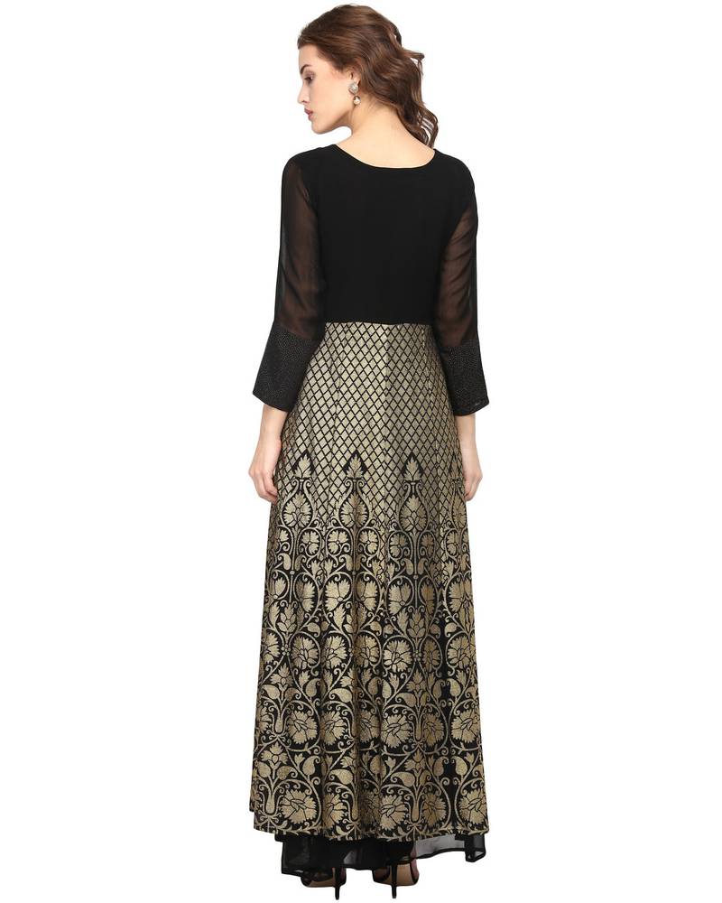 Black printed georgette stitched kurta