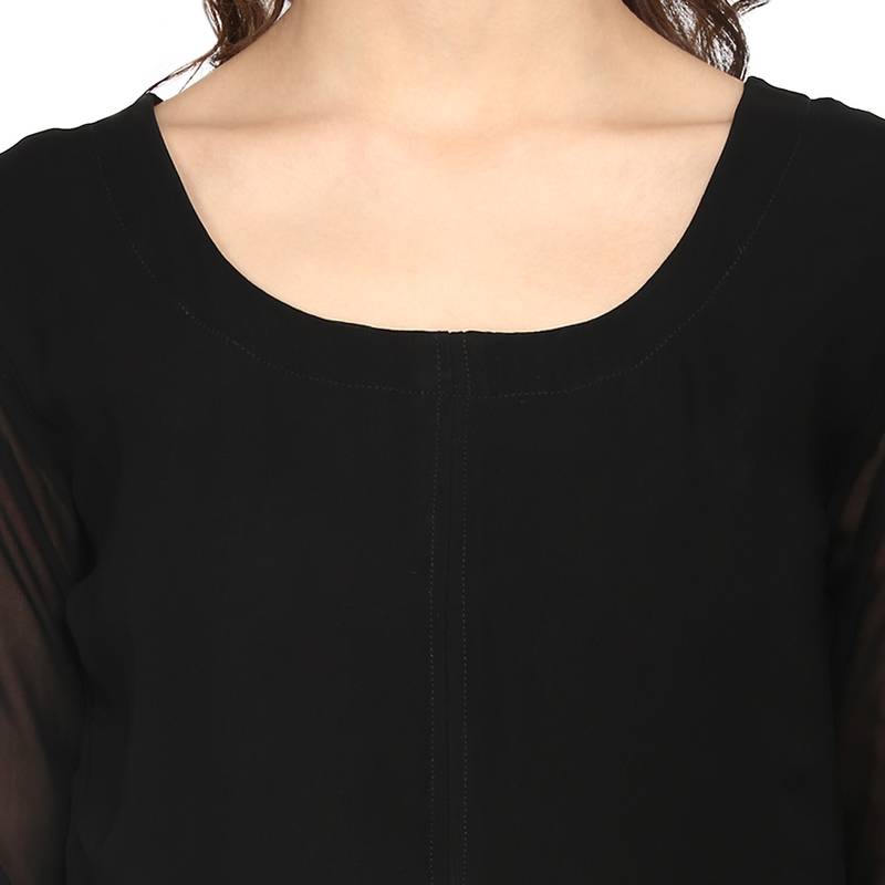 Black printed georgette stitched kurta