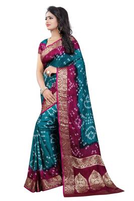 Multicolor art silk saree with blouse 4