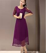 Purple plain stitched georgette-kurtis