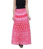 Pink Cotton Printed Wrap Skirt