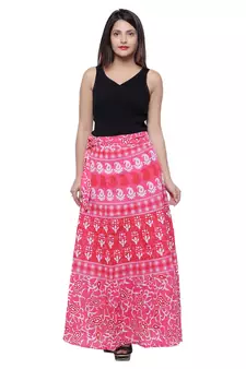 Pink Cotton Printed Wrap Skirt