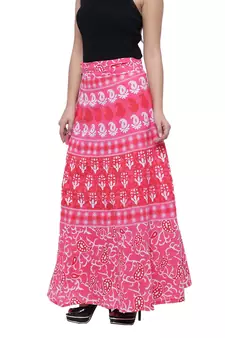 Pink Cotton Printed Wrap Skirt