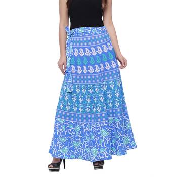 Blue Cotton Printed Wrap Skirt 1