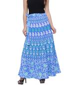 Blue Cotton Printed Wrap Skirt