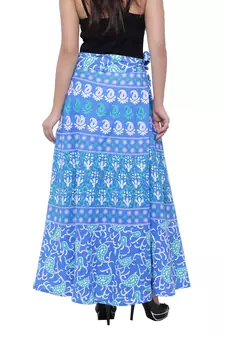 Blue Cotton Printed Wrap Skirt