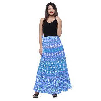 Blue Cotton Printed Wrap Skirt 3