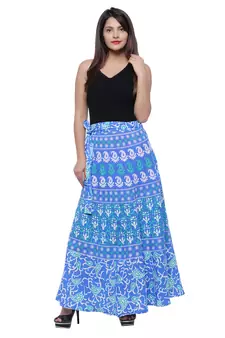Blue Cotton Printed Wrap Skirt
