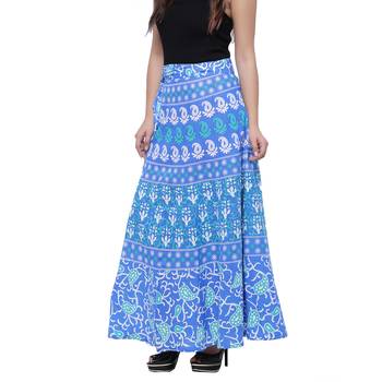 Blue Cotton Printed Wrap Skirt 4