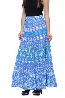 Blue Cotton Printed Wrap Skirt