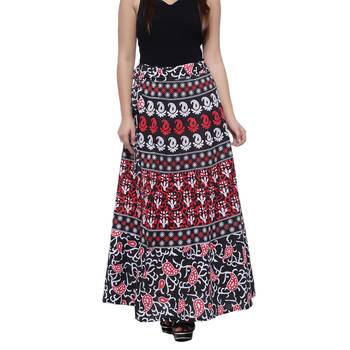 Black Cotton Printed Wrap Skirt 1