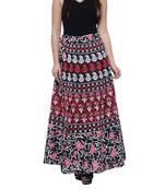 Black Cotton Printed Wrap Skirt