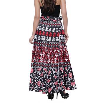 Black Cotton Printed Wrap Skirt 2