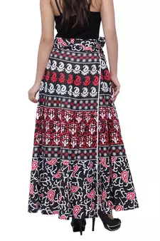 Black Cotton Printed Wrap Skirt