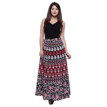 Black Cotton Printed Wrap Skirt 3
