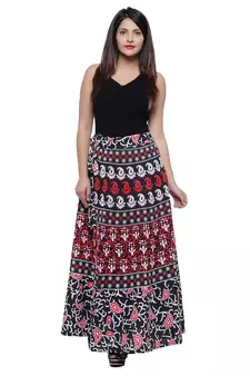 Black Cotton Printed Wrap Skirt