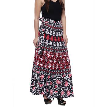 Black Cotton Printed Wrap Skirt 4