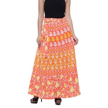 Orange Cotton Printed Wrap Skirt 1