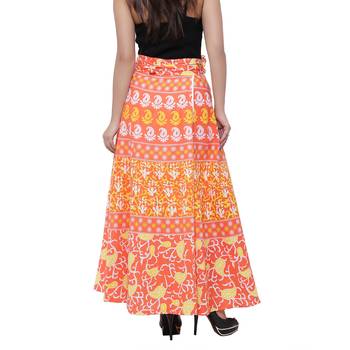 Orange Cotton Printed Wrap Skirt 2