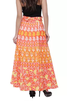 Orange Cotton Printed Wrap Skirt
