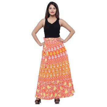 Orange Cotton Printed Wrap Skirt 3