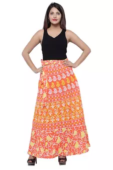 Orange Cotton Printed Wrap Skirt