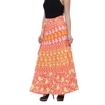 Orange Cotton Printed Wrap Skirt 4