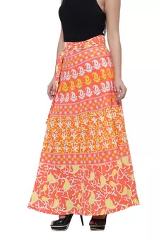 Orange Cotton Printed Wrap Skirt