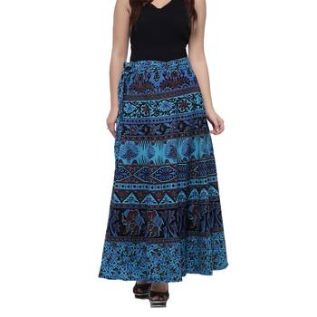 Blue Cotton Printed Wrap Skirt 1