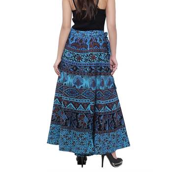Blue Cotton Printed Wrap Skirt 2