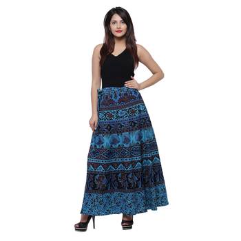 Blue Cotton Printed Wrap Skirt 3