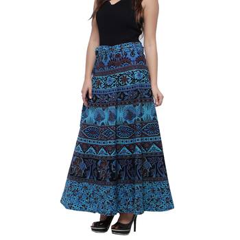 Blue Cotton Printed Wrap Skirt 4