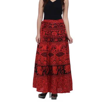 Red Cotton Printed Wrap Skirt 1