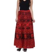 Red Cotton Printed Wrap Skirt