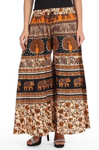 Beige Bagru Printed Cotton Palazzo