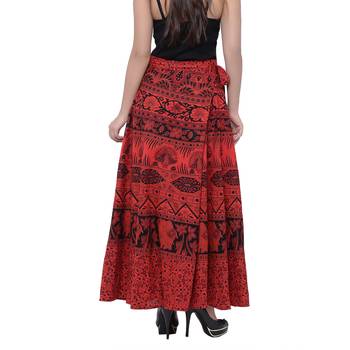 Red Cotton Printed Wrap Skirt 2