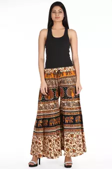 Beige Bagru Printed Cotton Palazzo