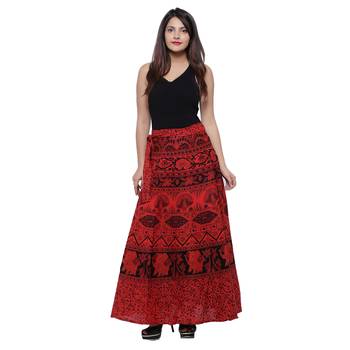 Red Cotton Printed Wrap Skirt 3