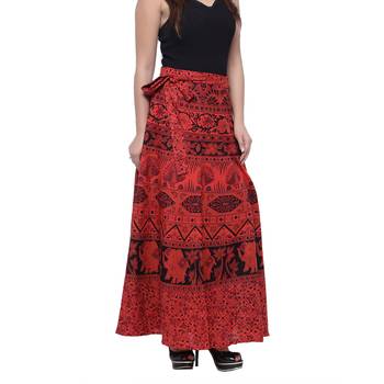 Red Cotton Printed Wrap Skirt 4